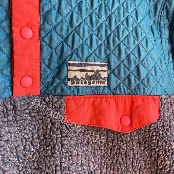 Patagonia Mixed Media Snap-T Pullover Large Crater Blue Sherpa Quilted Jacket L - Picture 10 of 16